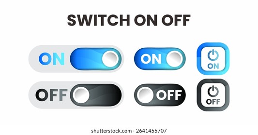 Switch On Off Button User Interface Set, Set of modern switch on off toggle buttons for user interface design