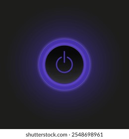 Switch on and off power button. Start glowing neon purple button 