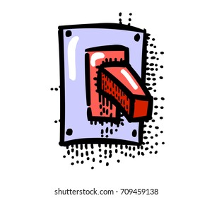 Switch, On and off symbol hand drawn image. Original colorful artwork, comic childish style drawing.