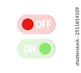 Switch on and switch off toggle button. Flat vector design isolated illustration.