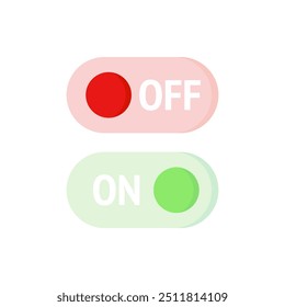 Switch on and switch off toggle button. Flat vector design isolated illustration.