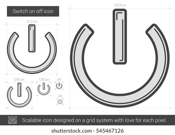 Switch on off vector line icon isolated on white background. Scalable icon designed on a grid system. Switch on off vector line icon isolated on white background. Scalable icon designed on a grid system.