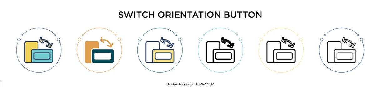 Switch orientation button icon in filled, thin line, outline and stroke style. Vector illustration of two colored and black switch orientation button vector icons designs can be used for mobile, ui, 