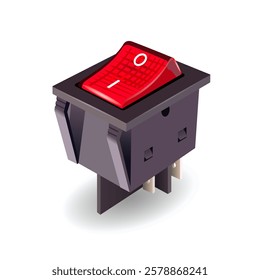 Switch with red button on white background. Vector realistic 3d illustration