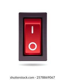 Switch with red button on white background. Vector realistic art illustration