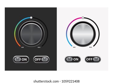 Switch round knob button. On dark and white background.