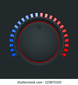 Switch round knob button. On dark plastic background. Vector illustration