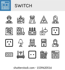 Switch Simple Icons Set. Contains Such Icons As Slider, Electrician, Lever, Voltage, Power Strip, Power Transformer, Turn Off, Socket, Table Lamp, Can Be Used For Web, Mobile And Logo