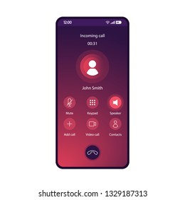 Switch speaker smartphone interface vector template. Mobile app page blue gradient design layout. Incoming call, voicemail screen. Flat UI for application. Mute, keypad buttons. Phone display