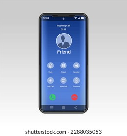 Switch speaker smartphone interface vector template. Mobile app page blue gradient design layout. Incoming call, voicemail screen. Flat UI for application. Mute, keypad buttons. Phone display