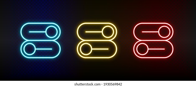switch, switcher, options neon icon set. Set of red, blue, yellow neon vector icon