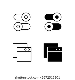 Colección de iconos de interruptor y pestaña en línea y estilo sólido
