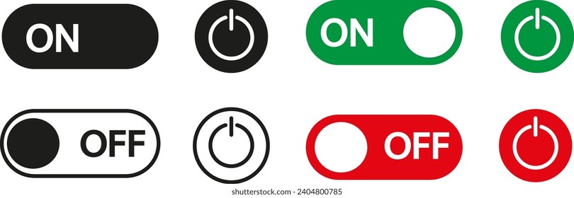 Switch toggle buttons ON OFF. Vector graphic of on off button icon collection.Set of turn on and off buttons. Switch button signs.