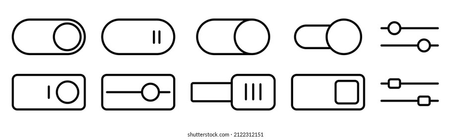 Cambiar el conjunto de iconos de alternancia. Icono de alternancia de esquema. Encienda y apague el deslizador. Activa y desactiva la alternancia. Botón de encendido en el estilo de línea