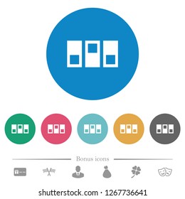 Switchboard flat white icons on round color backgrounds. 6 bonus icons included.