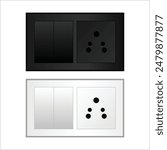 Switchboard sockets and electric boards USA, UK, India plugs, electricity equipment vector illustration isolated