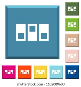Switchboard white icons on edged square buttons in various trendy colors