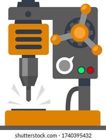 Switched-on machine. Working drill. Industrial manufacturing.