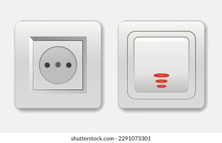 Switches for light. On and off wall switcher and socket. Lineart toggle symbol. On Off Switch. Day and night switcher. Light dark buttons. Light switch. Red electric light switch ON and OFF position