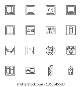 Switches and sockets line icons set, outline vector symbol collection, linear style pictogram pack. Signs, logo illustration. Set includes icons as electrical plug, power electricity, wall switch