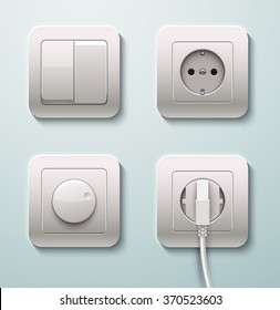 Switches and sockets set. Realistic vector illustration