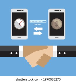 Switching between working hours and finances, Vector illustration in flat style