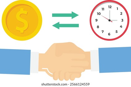 Switching between working hours and finances, Vector illustration in flat style

