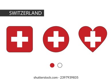 Suiza 3 formas (cuadrado, círculo, corazón) con bandera de la ciudad. Aislado sobre fondo blanco.