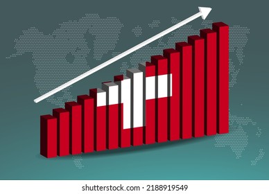 Gráfica gráfica de barras 3D de Suiza, flecha ascendente en los datos, concepto de estadísticas de país, bandera de Suiza en el gráfico de barras 3D, valores crecientes, idea de banner de noticias