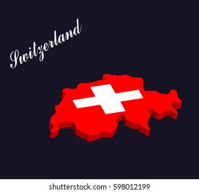 Switzerland 3d map vector with the swiss flag on dark blue background