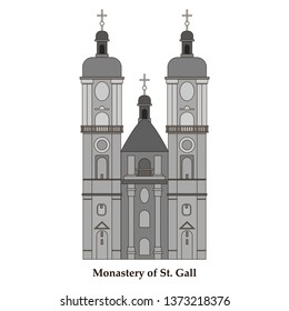 Switzerland, Abbey of Saint Gall, vector travel illustration, flat icon