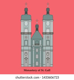 Switzerland, Abbey of Saint Gall, vector travel illustration, flat icon