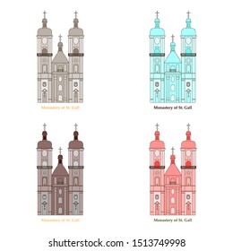 Switzerland, Abbey of Saint Gall, vector travel illustration, flat icon