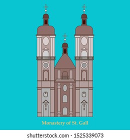 Switzerland, Abbey of Saint Gall, vector travel illustration, flat icon