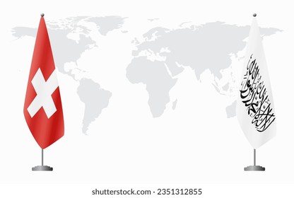 Switzerland and Afghanistan flags for official meeting against background of world map.