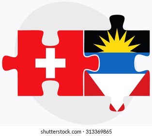 Switzerland and Antigua and Barbuda Flags in puzzle isolated on white background
