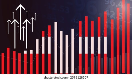 Switzerland bar chart graph with ups and downs, increasing values, Switzerland country flag on bar graph, upward rising arrow on data, news banner idea, developing country concept