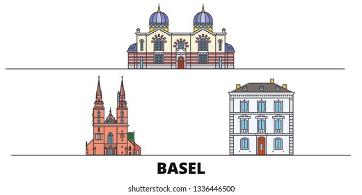 Switzerland, Basel  flat landmarks vector illustration. Switzerland, Basel  line city with famous travel sights, skyline, design. 