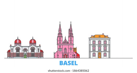 Switzerland, Basel line cityscape, flat vector. Travel city landmark, oultine illustration, line world icons