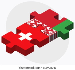 Switzerland and Belarus Flags in puzzle  isolated on white background