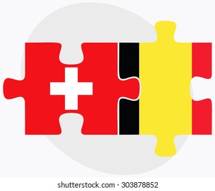Switzerland and Belgium Flags in puzzle isolated on white background