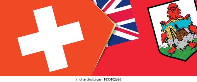 Switzerland and Bermuda flags, two vector flags symbol of relationship or confrontation.