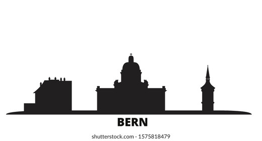 Switzerland, Bern city skyline isolated vector illustration. Switzerland, Bern travel black cityscape