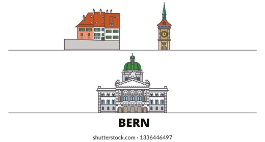 Switzerland, Bern flat landmarks vector illustration. Switzerland, Bern line city with famous travel sights, skyline, design. 