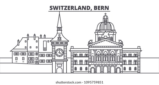 Switzerland, Bern line skyline vector illustration. Switzerland, Bern linear cityscape with famous landmarks, city sights, vector landscape. 