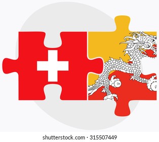 Switzerland and Bhutan Flags in puzzle  isolated on white background

