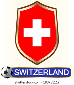 Switzerland. Blazon with flag - vector illustration.