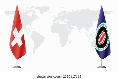 Switzerland and Bougainville flags for official meeting against background of world map.