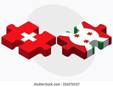 Switzerland and Burundi Flags in puzzle  isolated on white background 