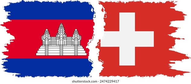 Switzerland and Cambodia grunge flags connection, vector